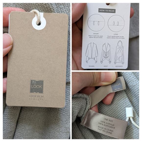 NWT Look by M Shawl Vest Hooded One Size Brown-Gray Thermal Fairy Lagenlook - Picture 5 of 8